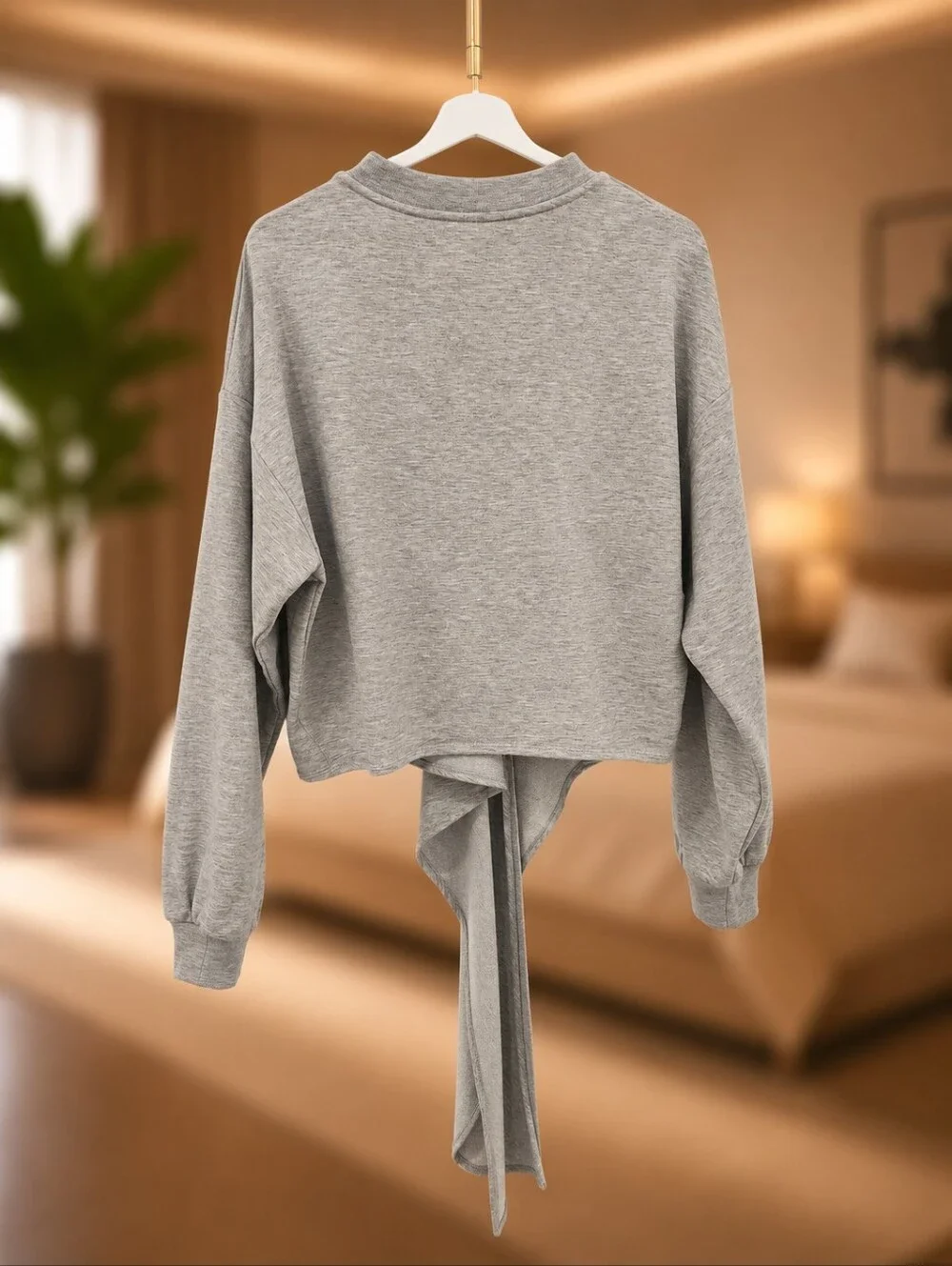 ALO Yoga Grey Tie-Front Cropped Sweatshirt - Picture 2 of 5